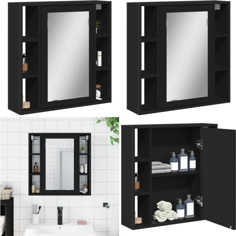 Vidaxl - Armoire de salle de bain à miroir noir bois d'ingénierie - Armoire Salle De Bain - Meuble Salle De Bain - Armoire Miroir - Rangement Salle