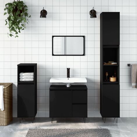 Armoire de salle de bain Armoire de rangement Placard de Rangement Toilettes noir 30x30x190 cm bois d'ingénierie RTJEX969486 MaisonChic