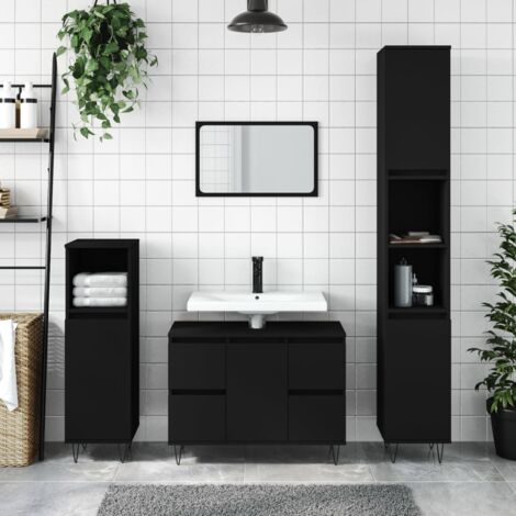 Armoire de salle de bain Armoire de rangement Placard de Rangement Toilettes noir 80x33x60 cm bois d'ingénierie RTJEX493244 MaisonChic