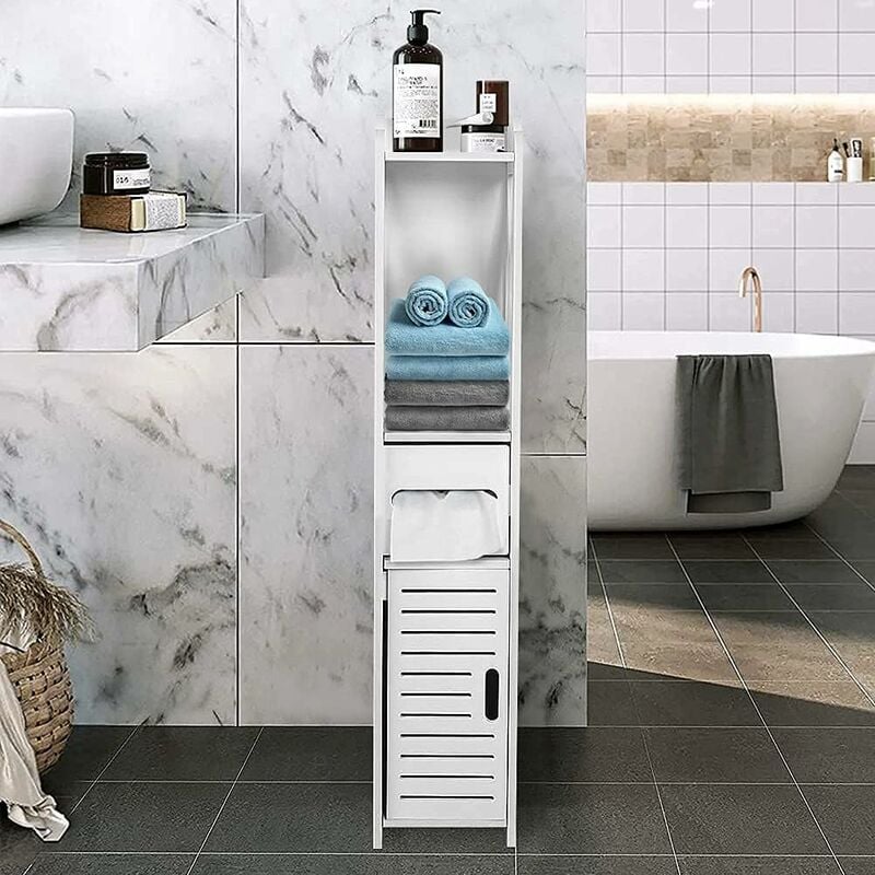 Armoire de salle de bain, armoire haute, armoire de salle de bain, armoire fine en bois, support pour papier toilette, étagère de salle de bain avec