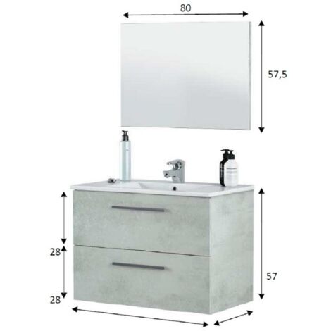Armoire de salle de bain Aruba 2 tiroirs Cm. 80 x 45 x 57 Béton