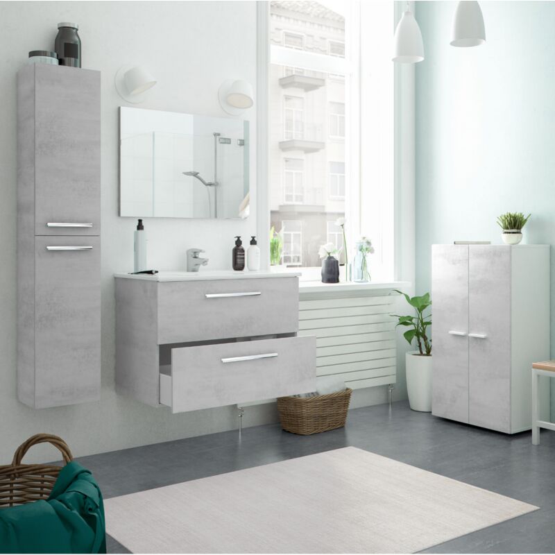 Fores Habitat S.l.u. - Armoire de salle de bain Aruba 2 tiroirs Cm. 80 x 45 x 57 Béton