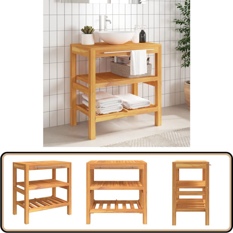 Armoire de salle de bain avec 2 étagères 74x45x75cm bois massif - Meuble De Salle De Bain - Armoire De Salle De Bain - Rangement Salle De Bain