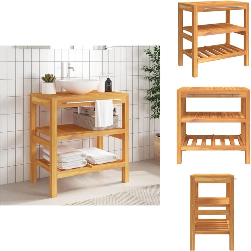 Armoire de salle de bain avec 2 étagères 74x45x75cm bois massif - Meuble De Salle De Bain - Armoire De Salle De Bain - Rangement Salle De Bain