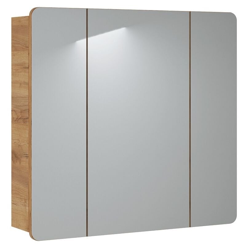 armoire de salle de bain avec miroir murale - chêne artisanal doré - l80-h75-p16 - arriba - chêne artisanal doré