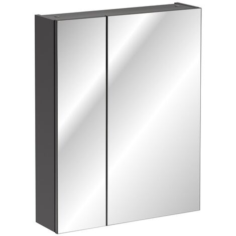 Armoire de salle de bain avec miroir murale - Gris diamant - L60-H75-P16 - MARSEILLA