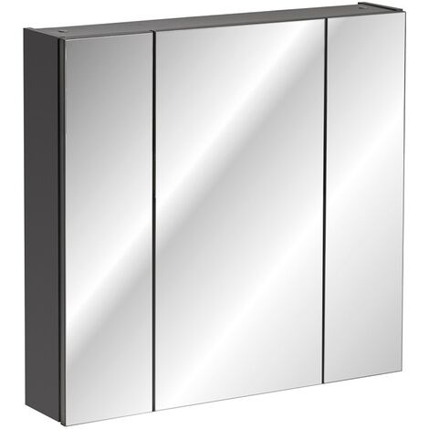 Armoire de salle de bain avec miroir murale - Gris diamant - L80-H75-P16 - MARSEILLA