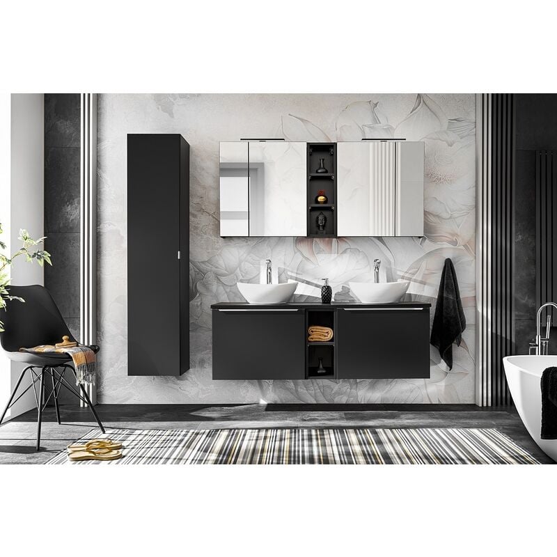 otitec - armoire de salle de bain avec miroir murale - noir - l80-h65-p17 - klaus - noir