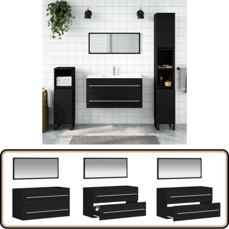Armoire de salle de bain avec miroir noir bois d'ingénierie - Meuble De Salle De Bain - Armoire Salle De Bain - Miroir Salle De Bain - Rangement Salle De Bain - Armoire Murale