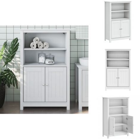Armoire de salle de bain BERG blanc 69,5x34x110 cm pin massif - Armoire De Salle De Bain - Meuble Salle De Bain - Rangement Salle De Bain - Armoire Blanche - Bois De Pin