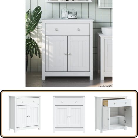 Armoire de salle de bain BERG blanc 69,5x34x80 cm pin massif - Meuble De Salle De Bain - Armoire De Salle De Bain - Rangement Salle De Bain - Commode Salle De Bain - Bois Massif