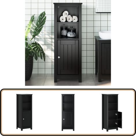 Armoire de salle de bain BERG noir 40x34x110 cm pin massif - Armoire Salle De Bain - Meuble Salle De Bain - Rangement Salle De Bain - Armoire Bois Pin - Armoire Noire