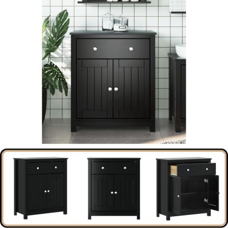 Armoire de salle de bain BERG noir 69,5x34x80 cm pin massif - Armoire De Salle De Bain - Meuble Salle De Bain - Rangement Salle De Bain - Armoire Noire - Bois Massif