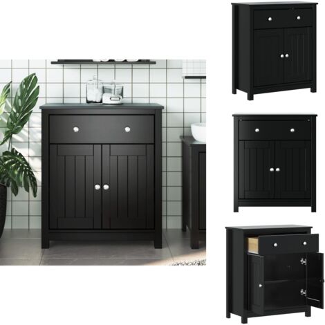 Armoire de salle de bain BERG noir 69,5x34x80 cm pin massif - Armoire De Salle De Bain - Meuble Salle De Bain - Rangement Salle De Bain - Armoire Noire - Bois Massif