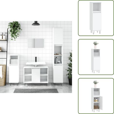 Armoire de salle de bain blanc 30x30x100 cm bois d'ingénierie - Meuble De Salle De Bain - Armoire De Salle De Bain - Rangement Salle De Bain - Commode Salle De Bain - Design Industriel