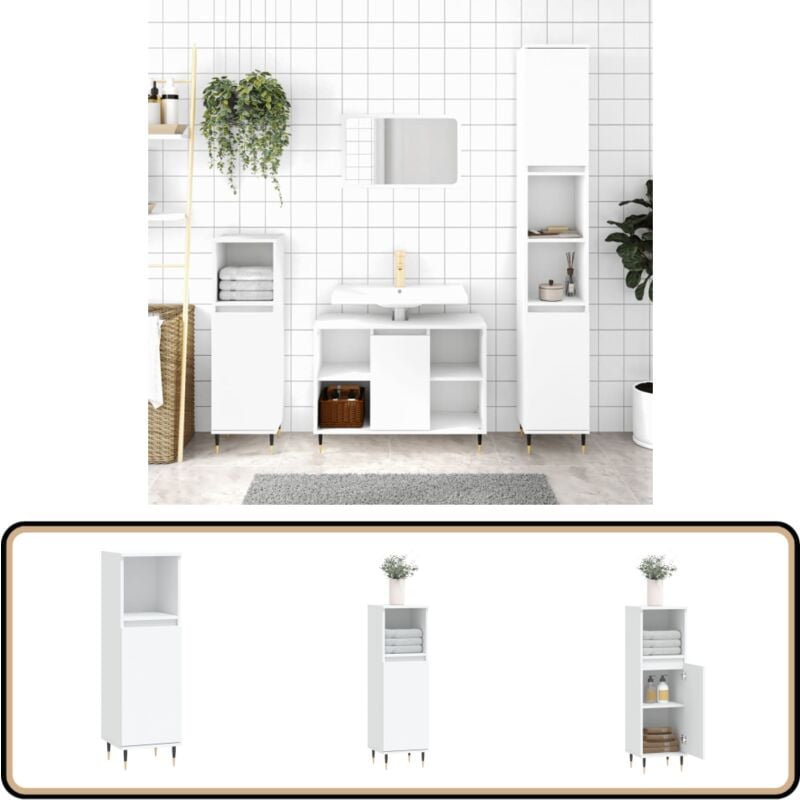 Armoire de salle de bain blanc 30x30x100 cm bois d'ingénierie - Meuble De Salle De Bain - Armoire De Salle De Bain - Rangement Salle De Bain - Meuble
