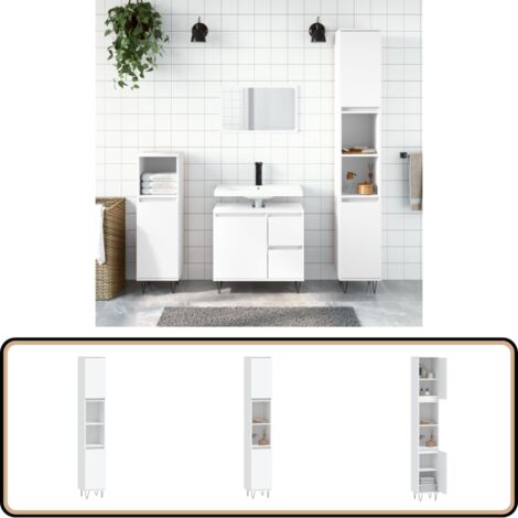Armoire de salle de bain blanc 30x30x190 cm bois d'ingénierie - Meuble De Salle De Bain - Armoire De Salle De Bain - Rangement Salle De Bain - Commode Salle De Bain - Design Industriel