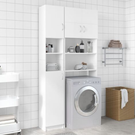 LENA - Meuble pour machine ? laver 180x64x30 cm - Espace de rangement  buanderie/lave linge/salle de bain avec tablettes - Wenge/Blanc
