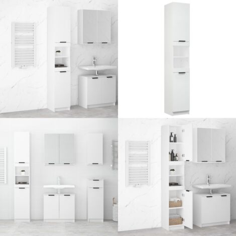 Armoire de salle de bain blanc 32x34x188,5 cm bois d'ingénierie - Meuble De Salle De Bain - Armoire De Salle De Bain - Rangement Salle De Bain - Commode Salle De Bain - Meubles Blancs - Home & Living
