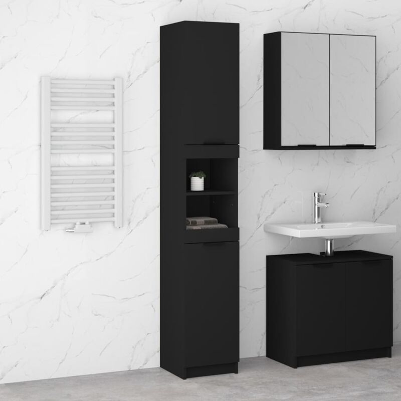 Vidaxl - Armoire de salle de bain noir 32x34x188,5 cm bois d'ingénierie