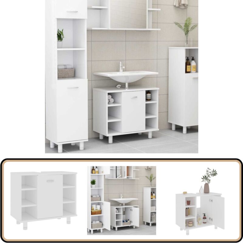 Armoire de salle de bain Blanc 60x32x53,5 cm Bois d'ingénierie - Meuble De Salle De Bain - Armoire De Salle De Bain - Rangement Salle De Bain