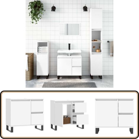 Armoire de salle de bain blanc 65x33x60 cm bois d'ingénierie - Meuble De Salle De Bain - Armoire De Salle De Bain - Rangement Salle De Bain - Commode Salle De Bain - Design Industriel