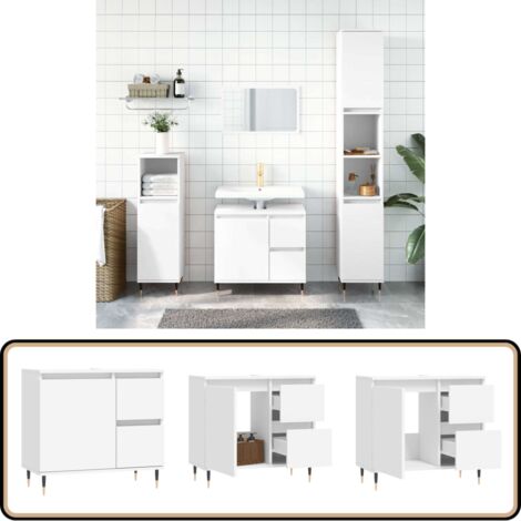 Armoire de salle de bain blanc 65x33x60 cm bois d'ingénierie - Meuble De Salle De Bain - Armoire De Salle De Bain - Rangement Salle De Bain - Commode Salle De Bain - Design Industriel