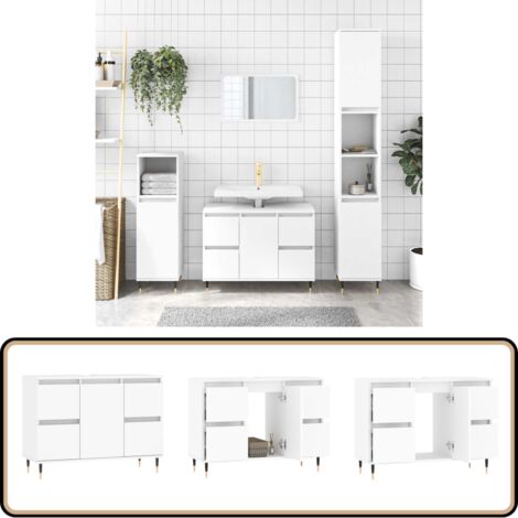 Armoire de salle de bain blanc 80x33x60 cm bois d'ingénierie - Meuble De Salle De Bain - Armoire De Salle De Bain - Rangement Salle De Bain - Commode Salle De Bain - Design Industriel