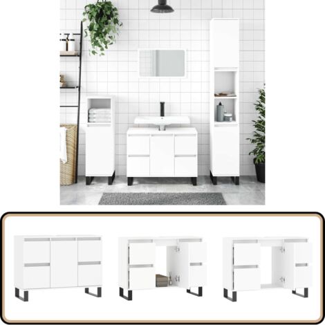 Armoire de salle de bain blanc 80x33x60 cm bois d'ingénierie - Meuble De Salle De Bain - Armoire De Salle De Bain - Rangement Salle De Bain - Commode Salle De Bain - Design Industriel