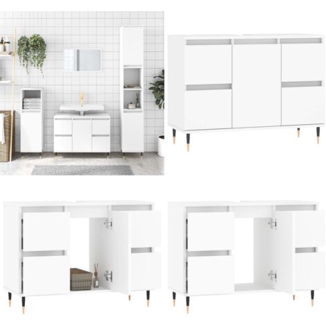 Armoire de salle de bain blanc 80x33x60 cm bois d'ingénierie - Meuble De Salle De Bain - Armoire De Salle De Bain - Rangement Salle De Bain - Commode Salle De Bain - Design Industriel - Home & Living