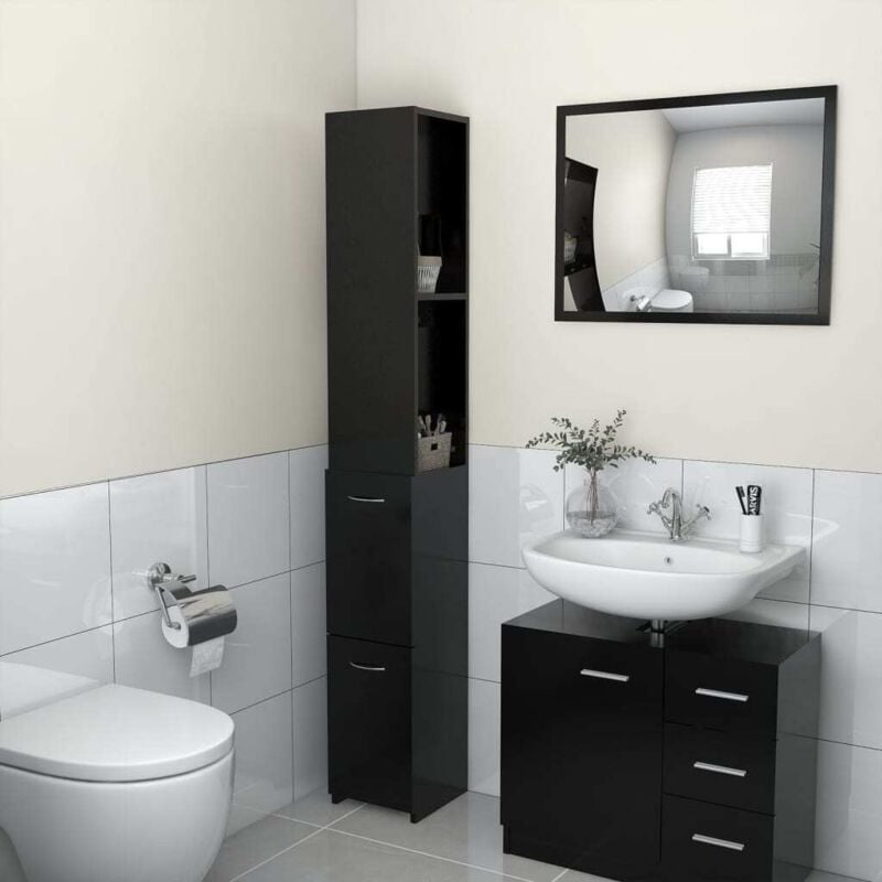 Vidaxl - Armoire de salle de bain noir 25x26,5x170 cm bois d'ingénierie
