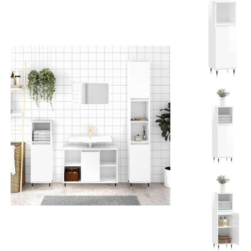 Armoire de salle de bain blanc brillant 30x30x100 cm - Armoire Salle De Bain - Meuble Salle De Bain - Rangement Salle De Bain - Design Industriel