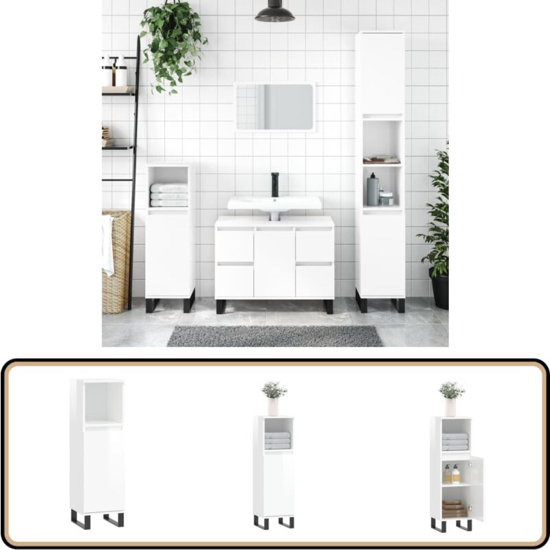 Vidaxl - Armoire de salle de bain blanc brillant 30x30x100 cm - Meuble De Salle De Bain - Armoire De Salle De Bain - Rangement Salle De Bain