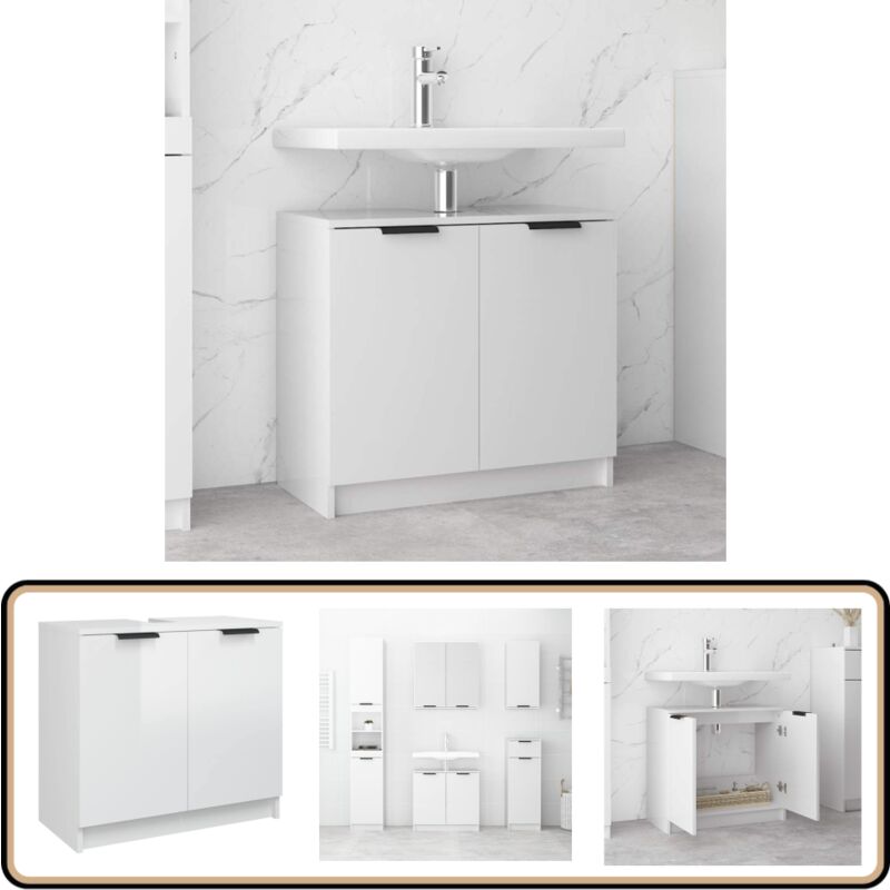 Vidaxl - Armoire de salle de bain Blanc brillant 64,5x33,5x59 cm - Meuble De Salle De Bain - Armoire De Salle De Bain - Meuble Rangement Salle De
