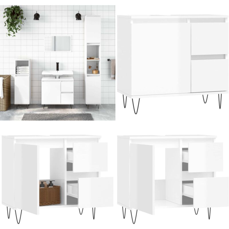 Armoire de salle de bain blanc brillant 65x33x60 cm - Meuble De Salle De Bain - Armoire De Salle De Bain - Rangement Salle De Bain - Commode Salle De