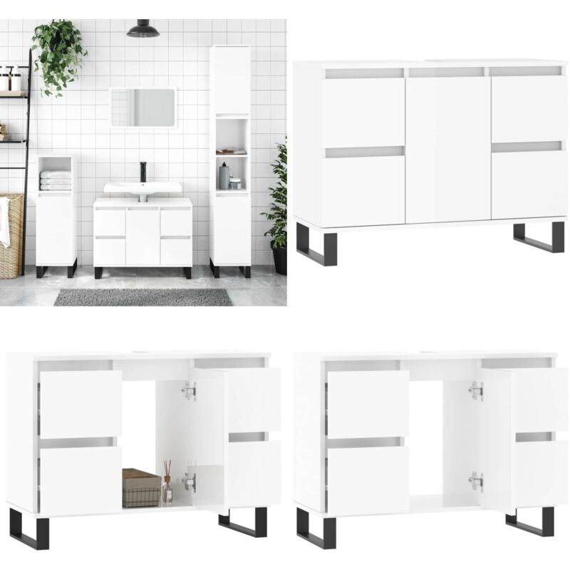 Armoire de salle de bain blanc brillant 80x33x60 cm - Meuble De Salle De Bain - Armoire De Salle De Bain - Rangement Salle De Bain - Commode Salle De