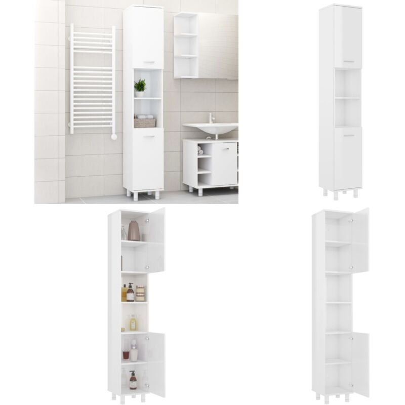 Armoire de salle de bain Blanc brillant Bois d'ingénierie - Meuble De Salle De Bain - Armoire De Salle De Bain - Rangement Salle De Bain - Meuble