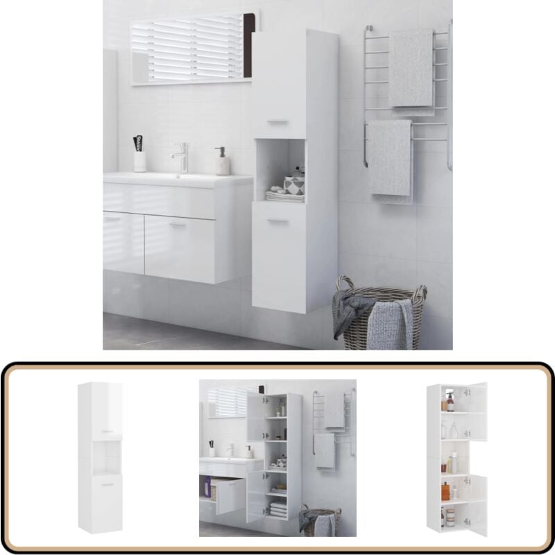 Vidaxl - Armoire de salle de bain Blanc brillant Bois d'ingénierie - Armoire De Salle De Bain - Meuble Salle De Bain - Rangement Salle De Bain