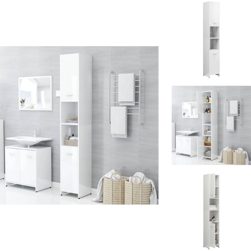Armoire de salle de bain Blanc brillant Bois d'ingénierie - Meuble De Salle De Bain - Armoire De Salle De Bain - Rangement Salle De Bain - Meuble
