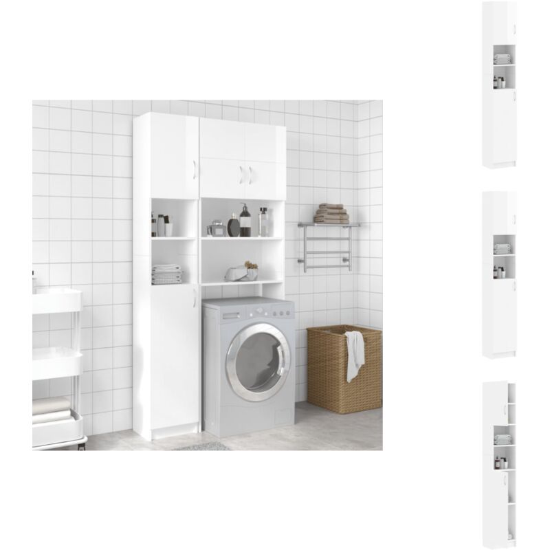 Armoire de salle de bain Blanc brillant Bois d'ingénierie - Meuble Salle De Bain - Armoire Salle De Bain - Rangement Salle De Bain - Armoire Blanche