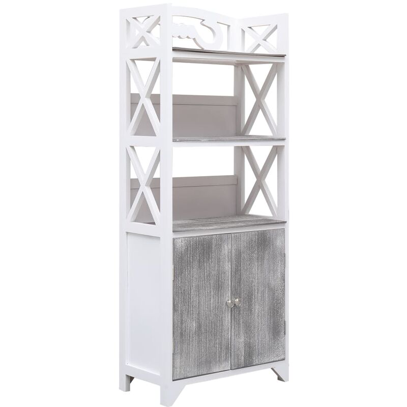 Armoire de salle de bain Blanc et gris 46x24x116 cm Paulownia