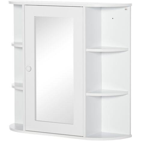 Armoire de salle de bain blanche 66x17x63 cm avec miroir et 8 casiers - Meuble de rangement multifonction mural pour toilette