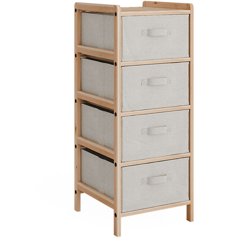 Vicco - Armoire de salle de bain Bruno, Beige, 34.5 x 86 cm avec 4 tiroirs en tissu