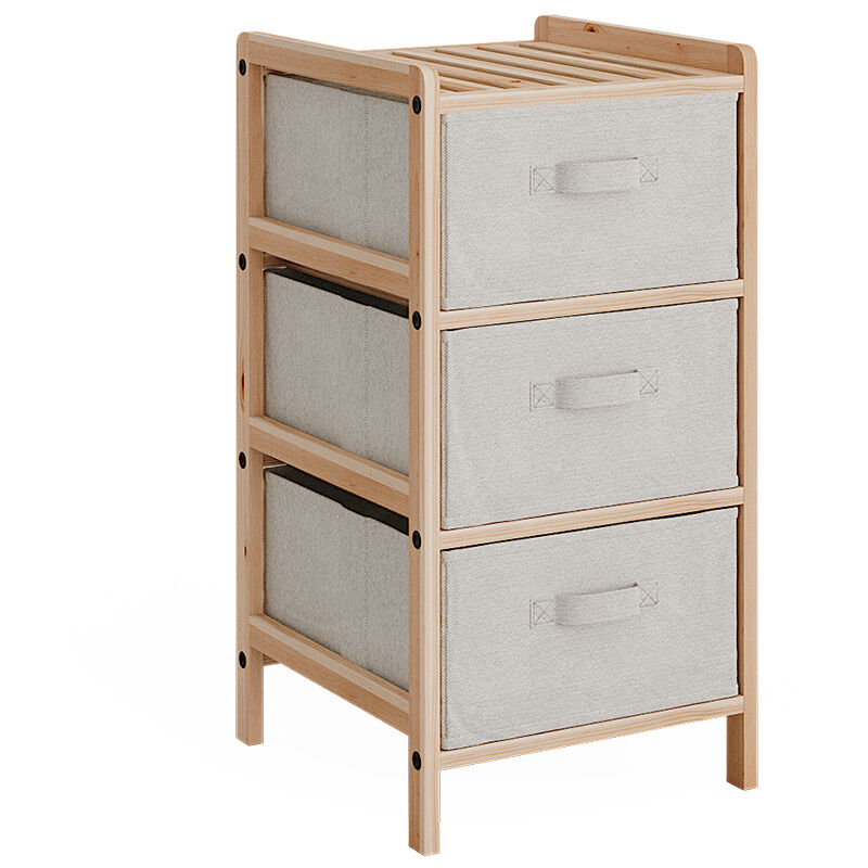Vicco - Armoire de salle de bain Bruno, Beige, 34.5 x 67 cm avec 3 tiroirs en tissu