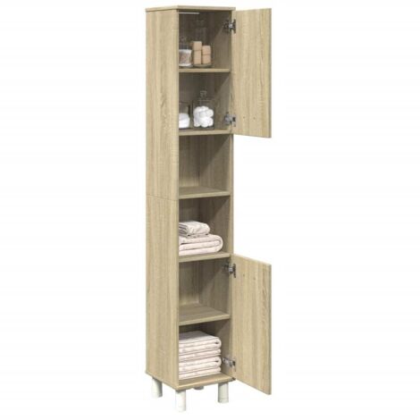 Vidaxl – Armoire murale de salle de bain chêne sonoma 30,5x30x179 cm – 6 compartiments – Fixation murale incluse – Bois d'ingénierie