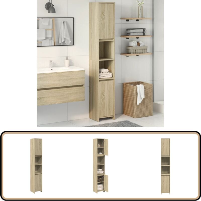 Armoire de salle de bain Chêne sonoma 30x30x183,5 cm Aggloméré - Meuble Salle De Bain - Armoire Salle De Bain - Rangement Salle De Bain - Meuble