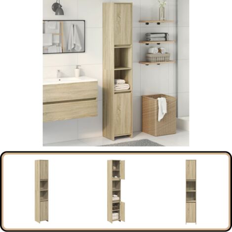 Armoire de salle de bain Chêne sonoma 30x30x183,5 cm Aggloméré - Meuble Salle De Bain - Armoire Salle De Bain - Rangement Salle De Bain - Meuble Design - Commode Salle De Bain