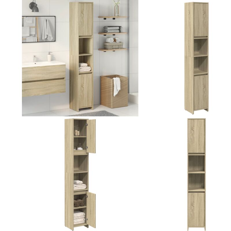 Armoire de salle de bain Chêne sonoma 30x30x183,5 cm Aggloméré - Meuble Salle De Bain - Armoire Salle De Bain - Rangement Salle De Bain - Meuble