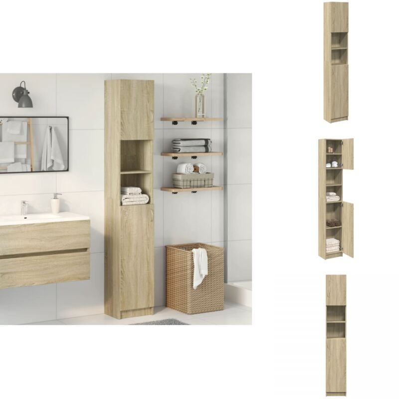 Armoire de salle de bain Chêne sonoma 32x25,5x190 cm Aggloméré - Armoire De Salle De Bain - Meuble Salle De Bain - Rangement Salle De Bain - Commode