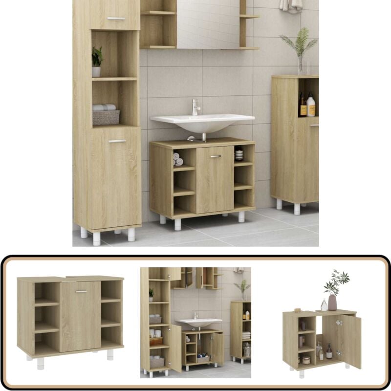 Armoire de salle de bain Chêne sonoma Bois d'ingénierie - Meuble De Salle De Bain - Armoire Salle De Bain - Rangement Salle De Bain - Meuble Chêne